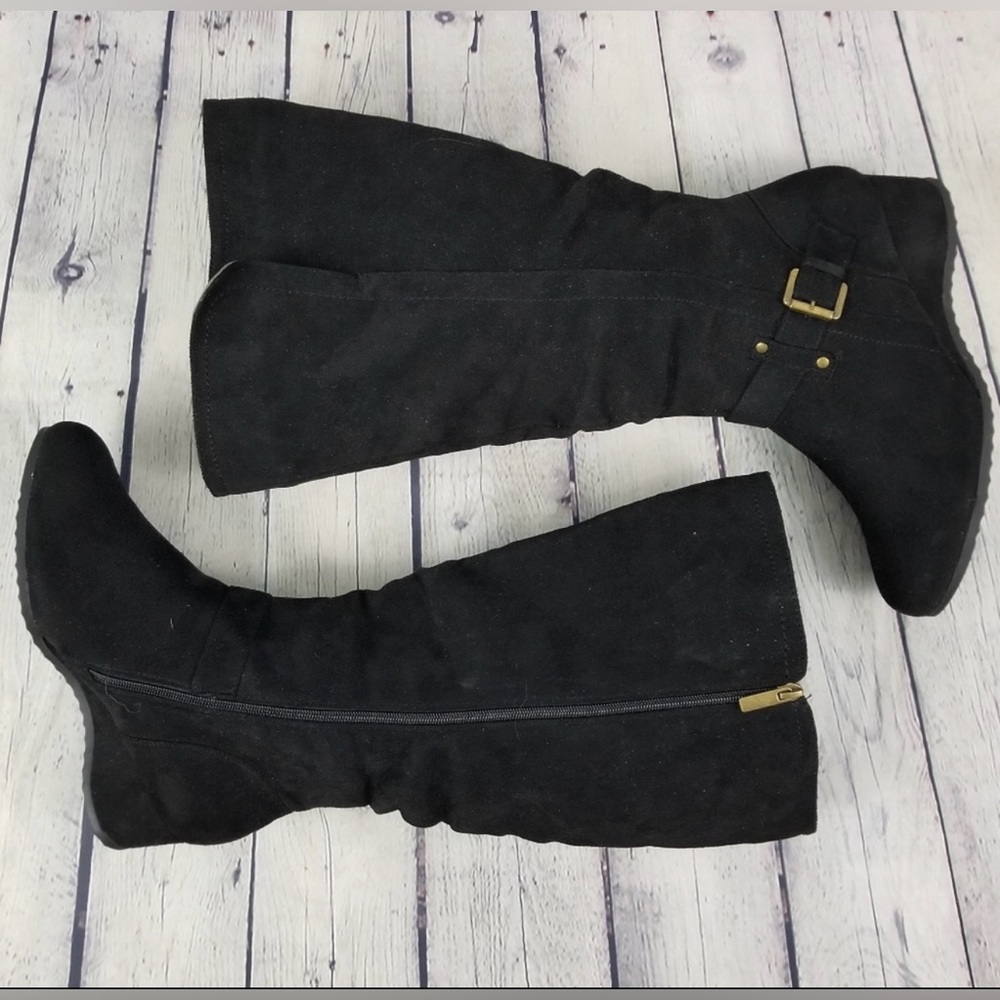 Black Knee-High Women's Wide Calf Boots - Size 10W